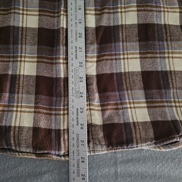 Chor Plaid Flannel Shirt Shacket Thermal Lining Pearl Snaps Pockets Size M Brown - Picture 10 of 14
